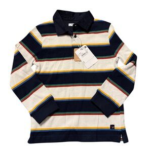 Striped Navy Blue, white, yellow & etc. Long Sleeve Polo Shirt